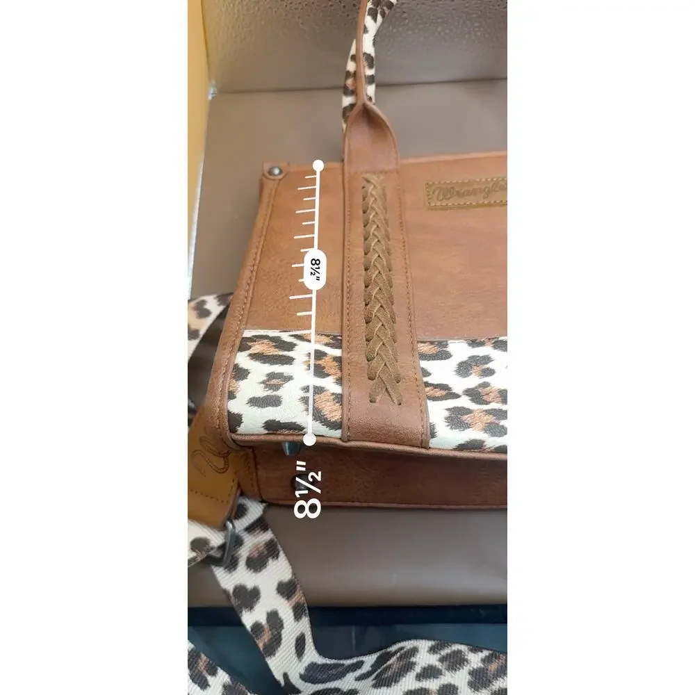 Wrangler Brown Leopard Print Satchel Crossbody Handbag Western Purse - Picture 9 of 13